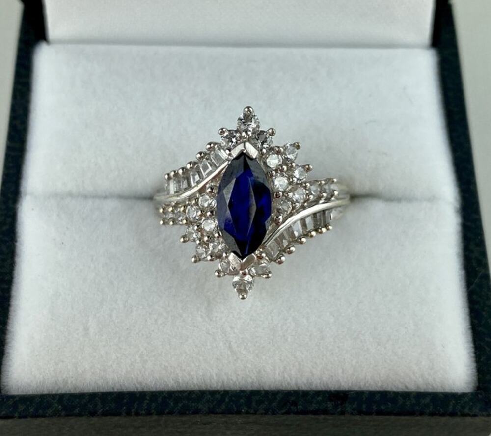 925 Sterling Silver Sapphire & CZ Ring Size 6.5